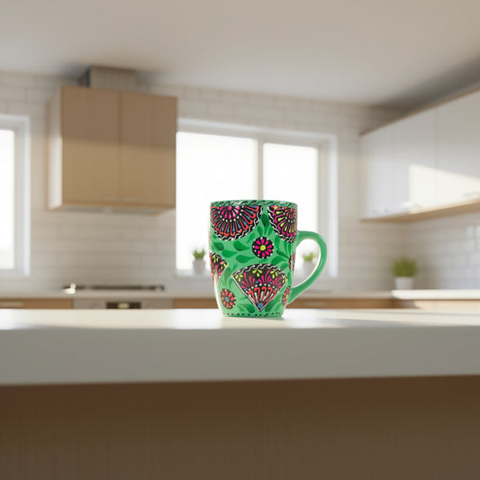 Emerald Garden Mug - Handcrafted Green Floral Pottery Mug