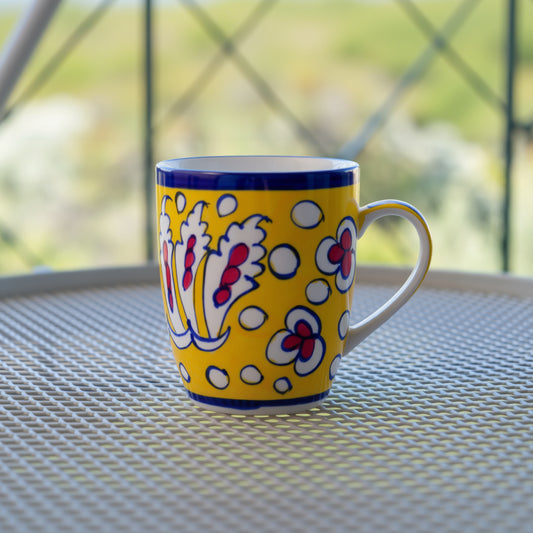 Golden Garden Mug - Handcrafted Floral Pottery Mug
