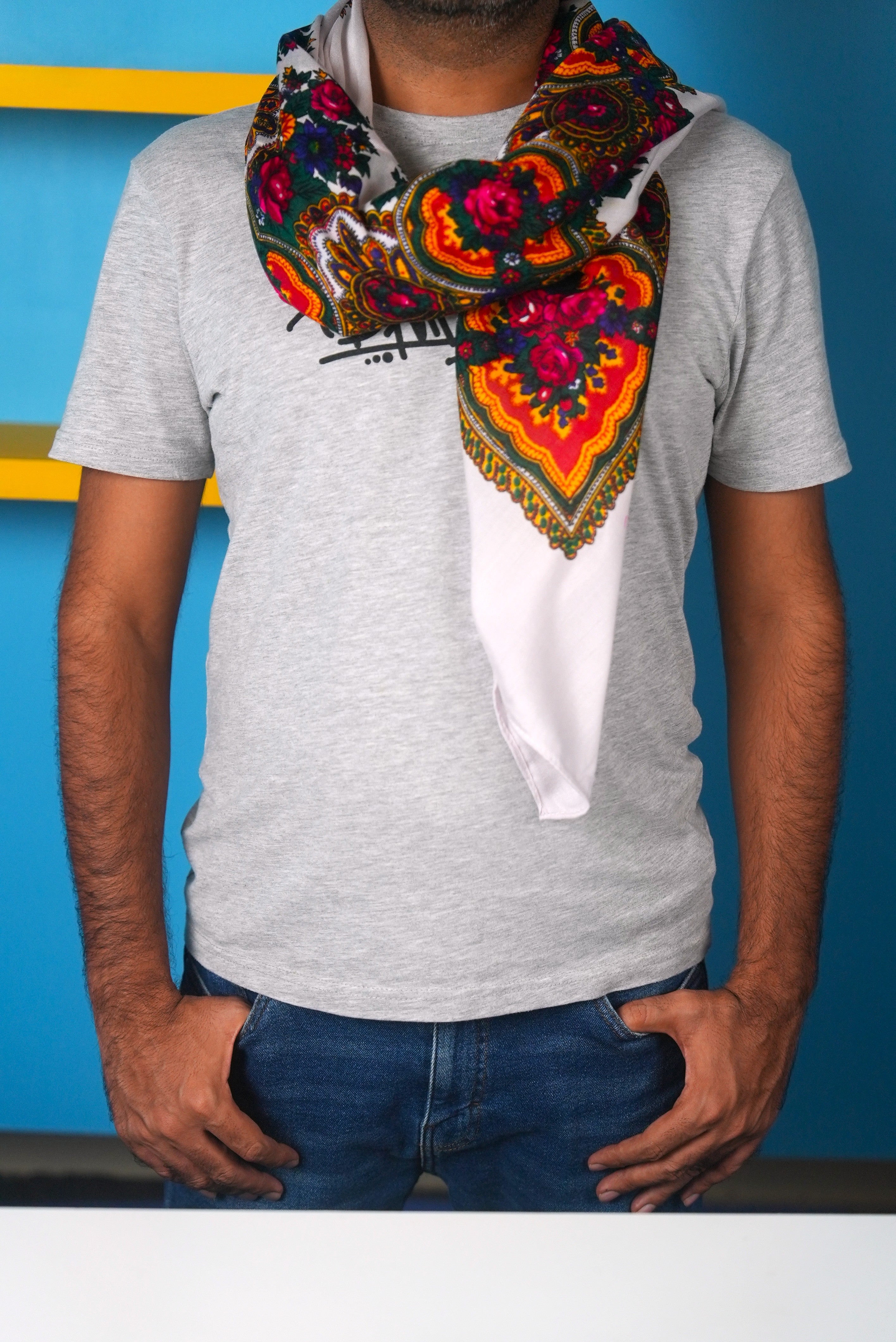 Beautiful Boho Scarf – Multicolor Folk Print, Cotton Blend