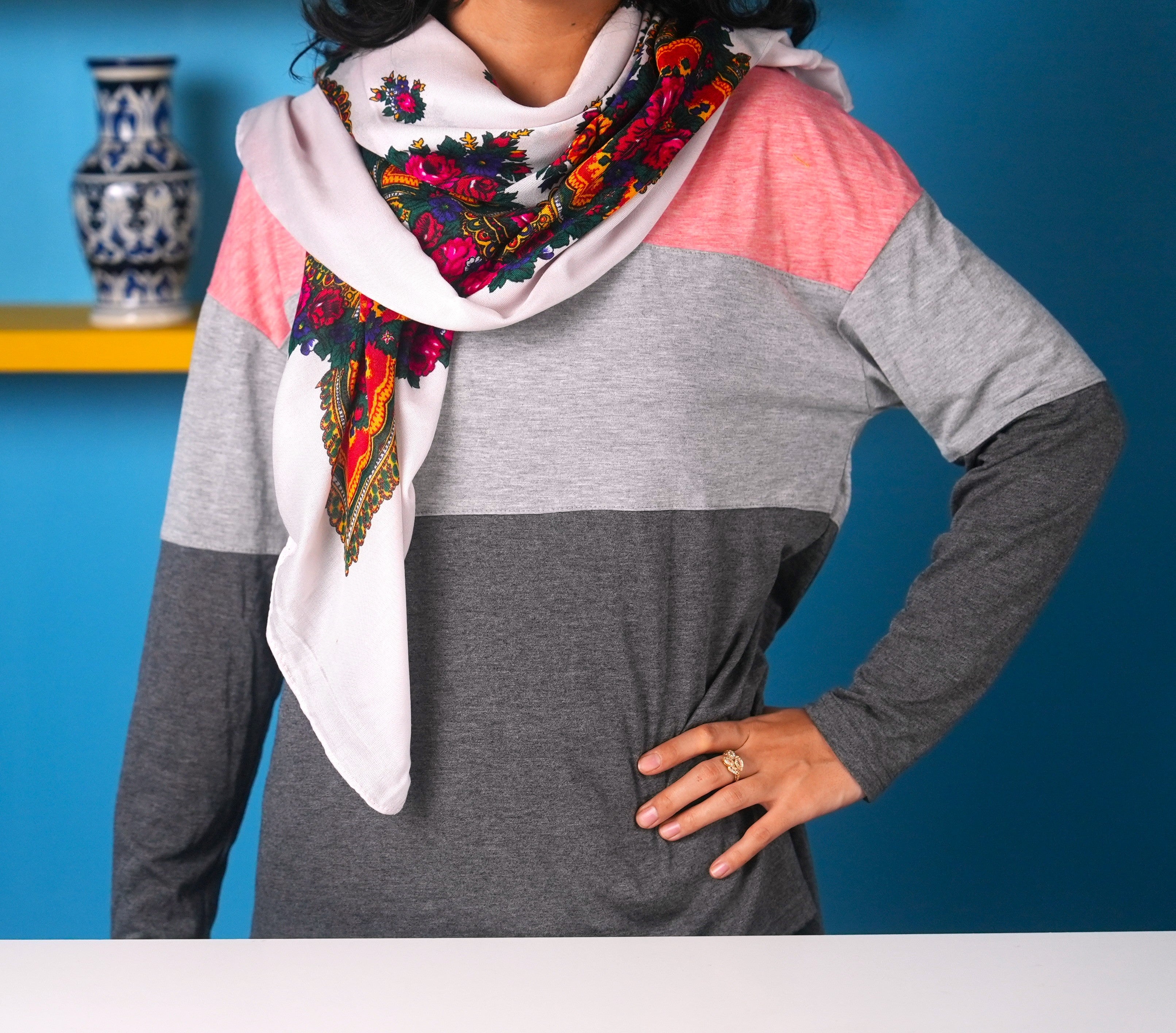 Beautiful Boho Scarf – Multicolor Folk Print, Cotton Blend