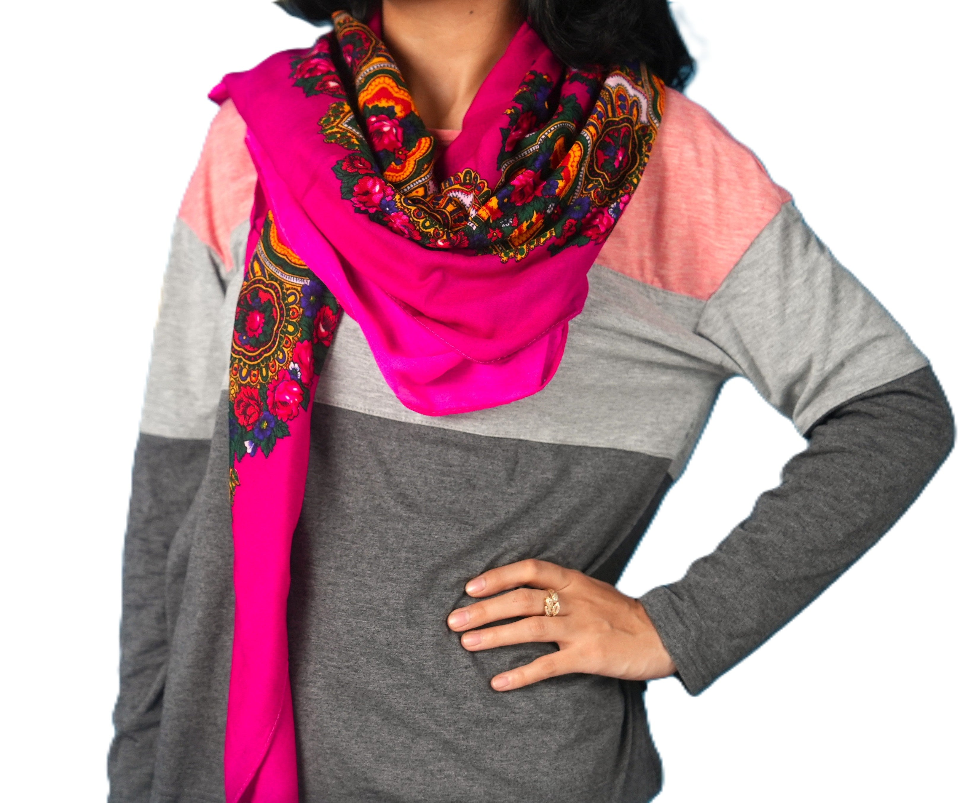 Beautiful Boho Scarf – Multicolor Folk Print, Cotton Blend