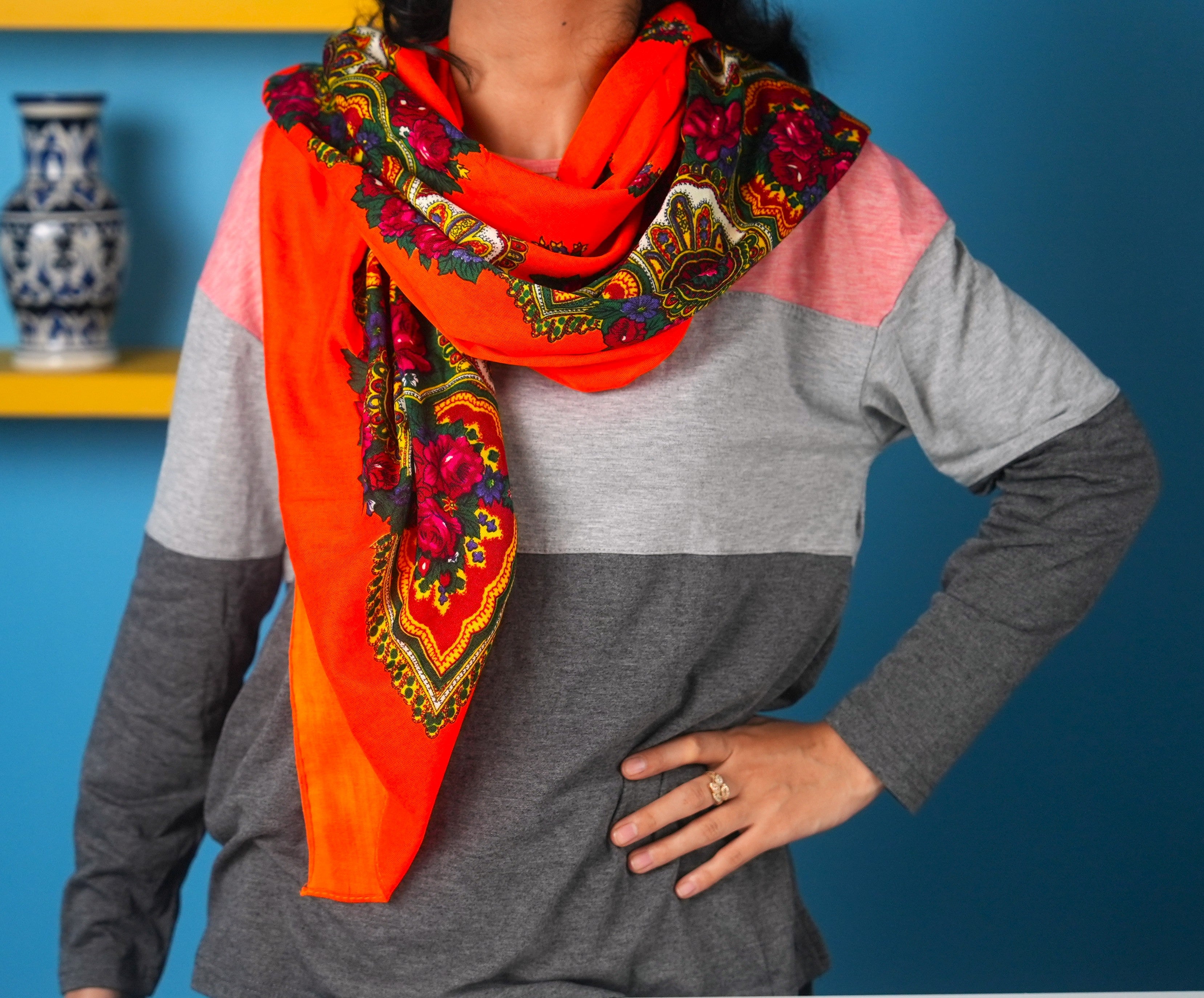 Beautiful Boho Scarf – Multicolor Folk Print, Cotton Blend