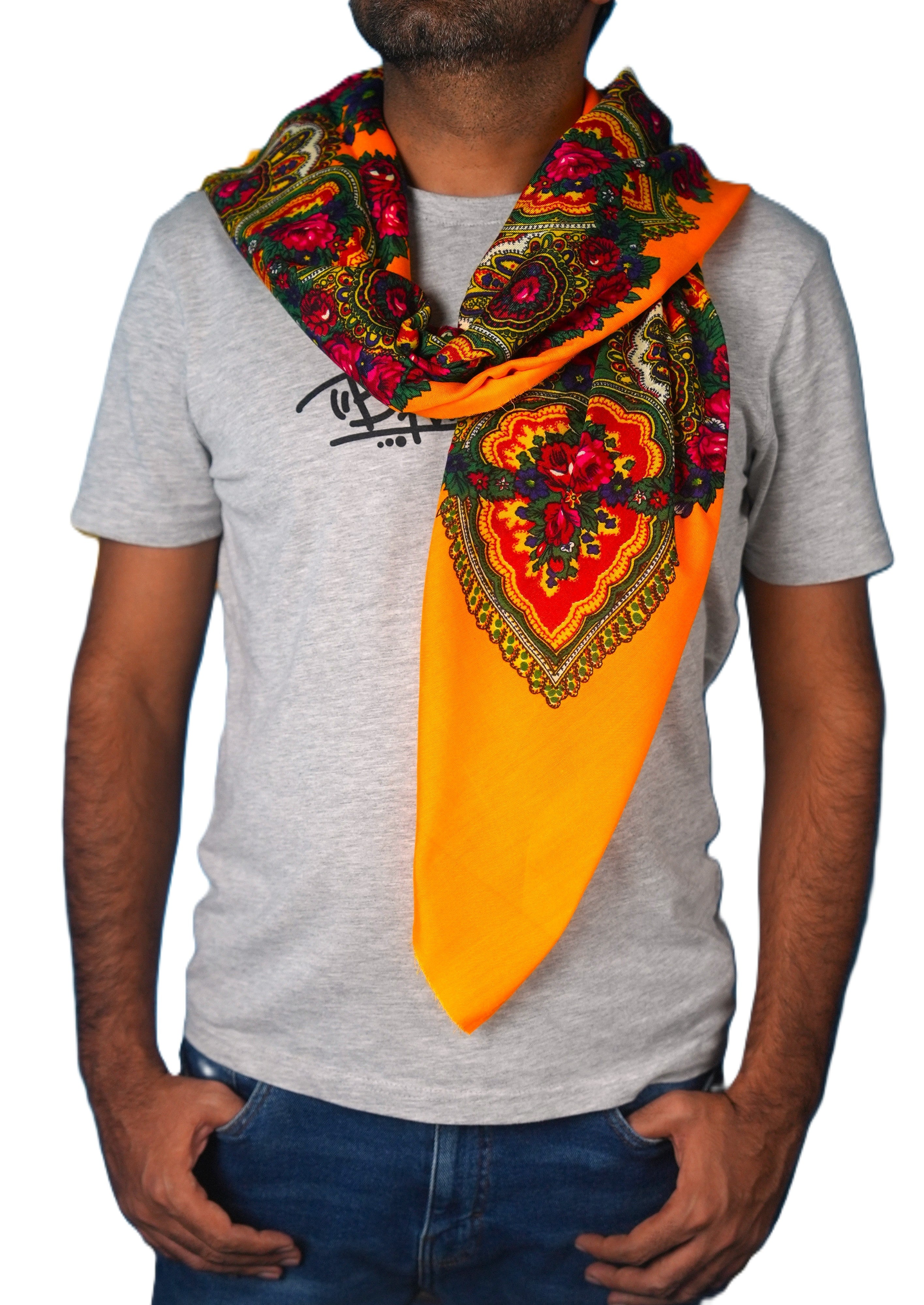 Beautiful Boho Scarf – Multicolor Folk Print, Cotton Blend