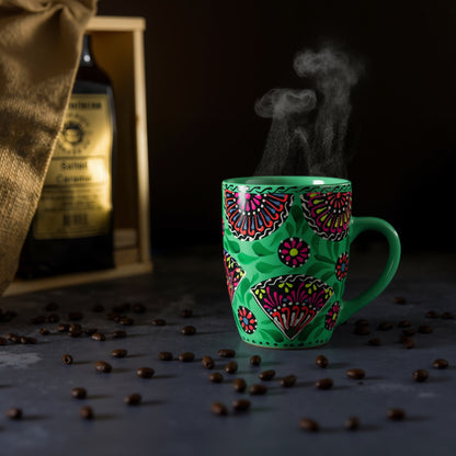 Emerald Garden Mug - Handcrafted Green Floral Pottery Mug