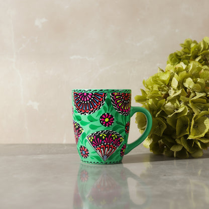 Emerald Garden Mug - Handcrafted Green Floral Pottery Mug