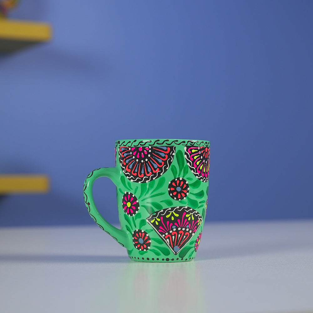 Emerald Garden Mug - Handcrafted Green Floral Pottery Mug