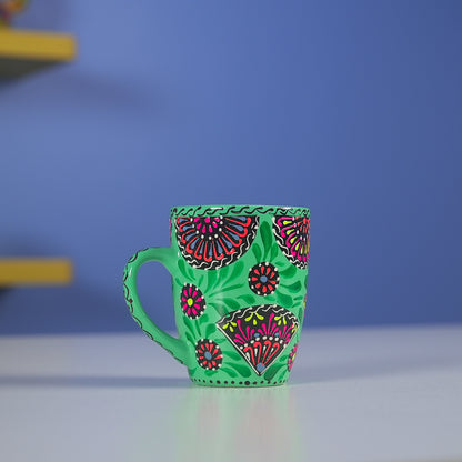 Emerald Garden Mug - Handcrafted Green Floral Pottery Mug