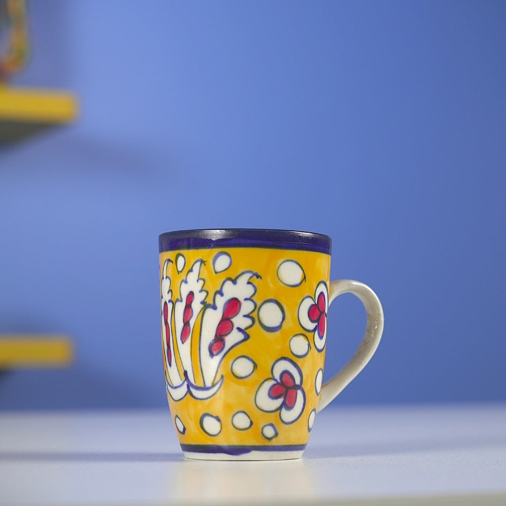Golden Garden Mug - Handcrafted Floral Pottery Mug
