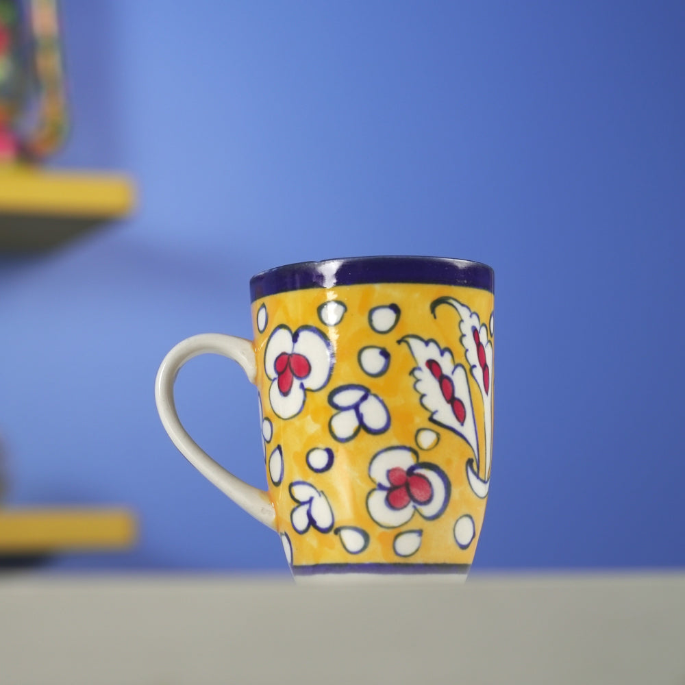 Golden Garden Mug - Handcrafted Floral Pottery Mug