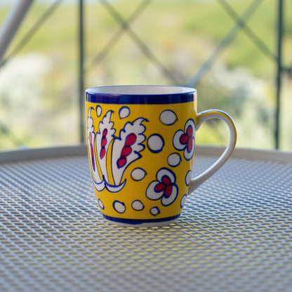 Golden Garden Mug - Handcrafted Floral Pottery Mug