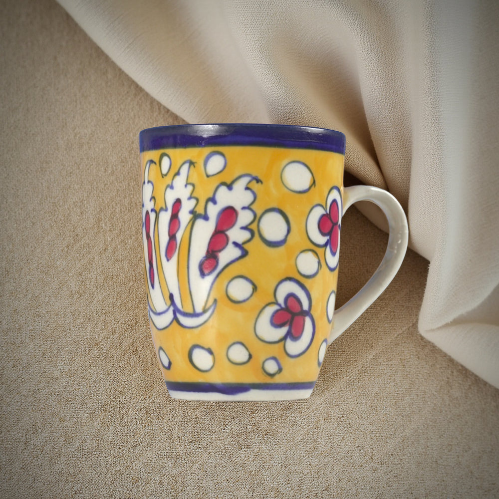 Golden Garden Mug - Handcrafted Floral Pottery Mug