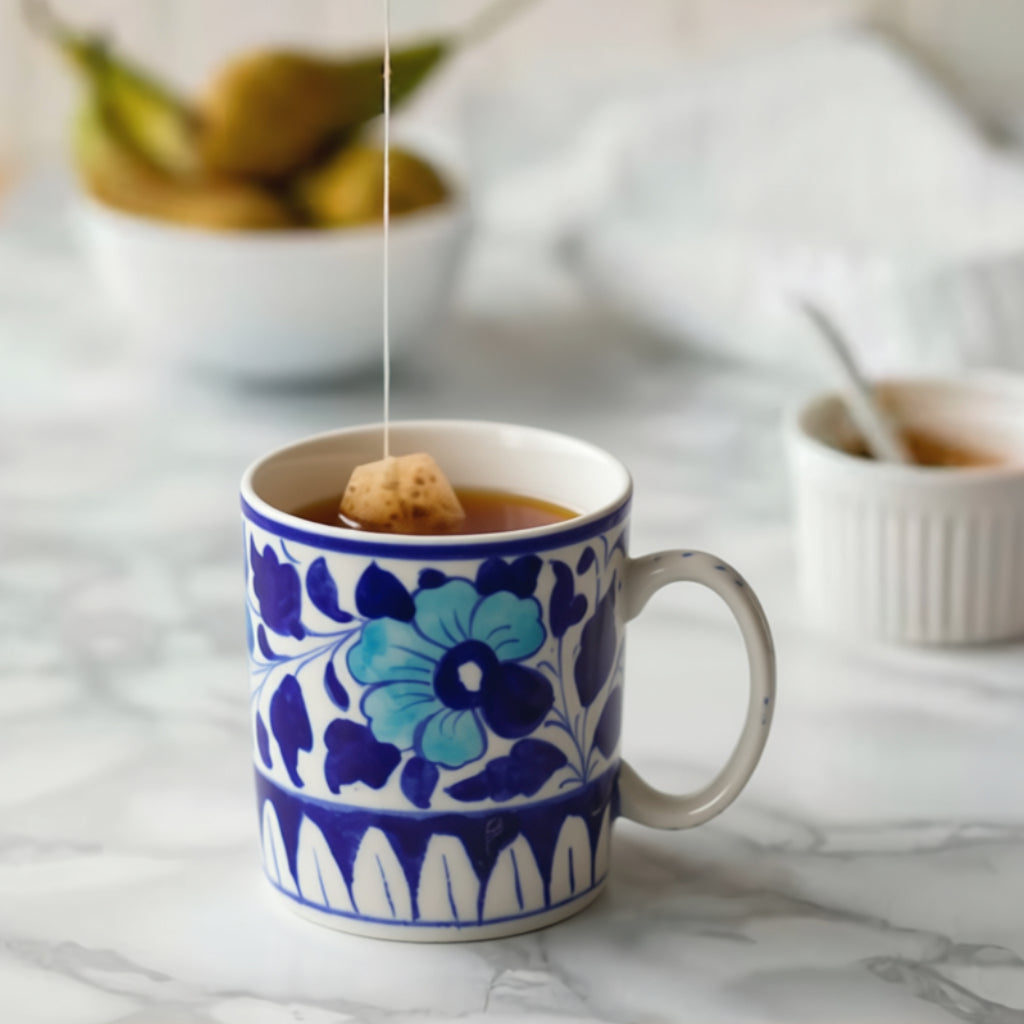 Indigo Bloom Mug - Handcrafted Blue Pottery Mug